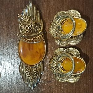 Chunky Statement Earrings & Brooch Set, Beautiful Costume